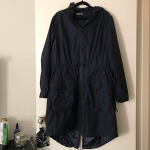 Lightweight, water resistant windbreaker.